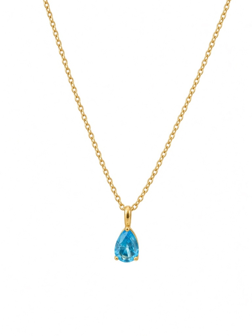 18K Gold-Plated March Birthstone Aquamarine Blue CZ Necklace